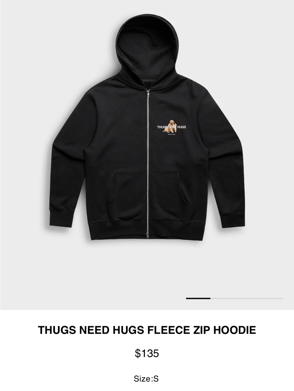 3 Santo Studio Thugs Need Hugs Black White Beige Fleece Zip Hoodies Small Unisex